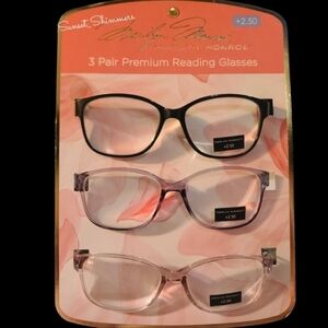 3 Pair Marilyn Monroe Womans Premium Readers Reading Glasses +2.50 Magnification